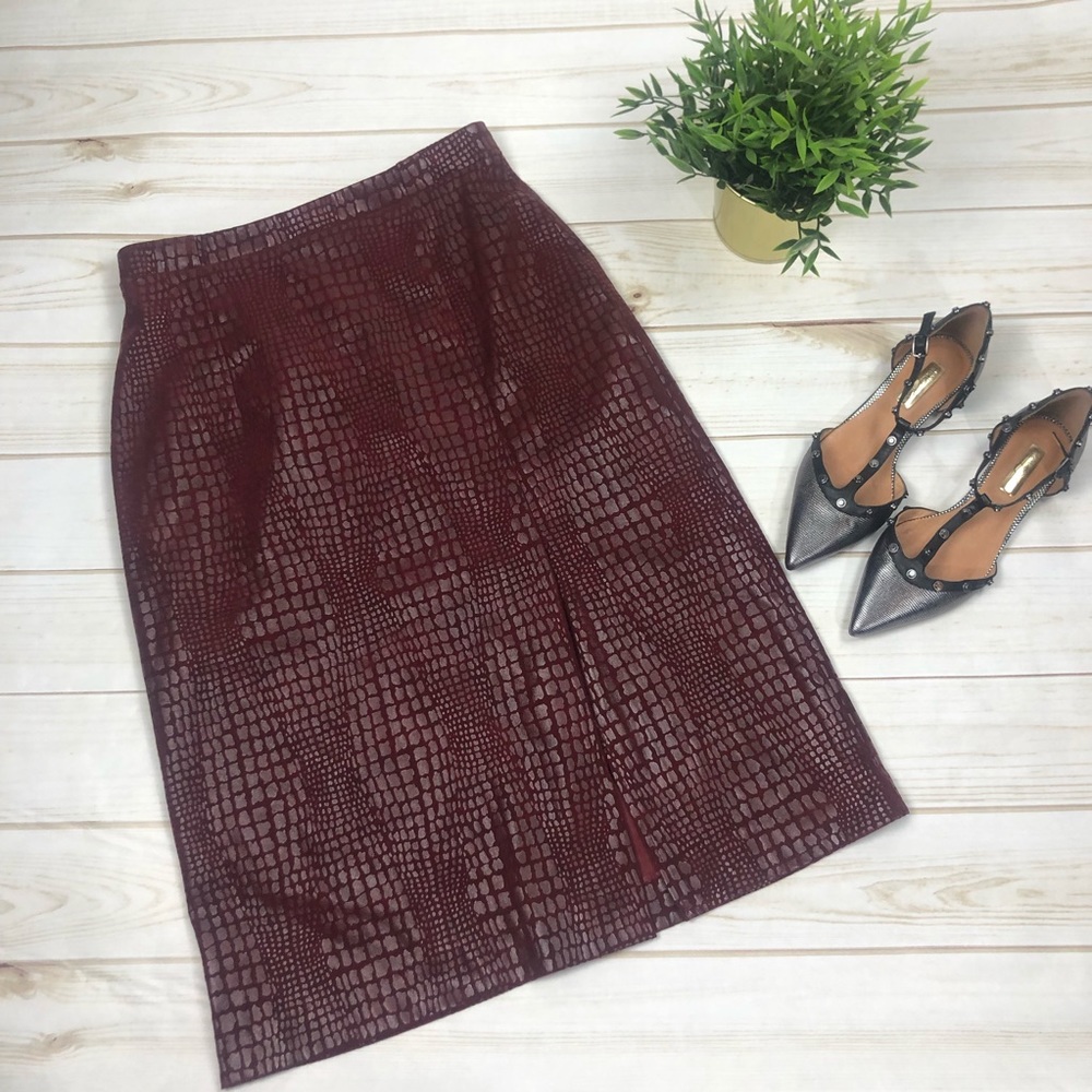 Deep Red Knee Croc print Business Chic Hot Skirt 6
